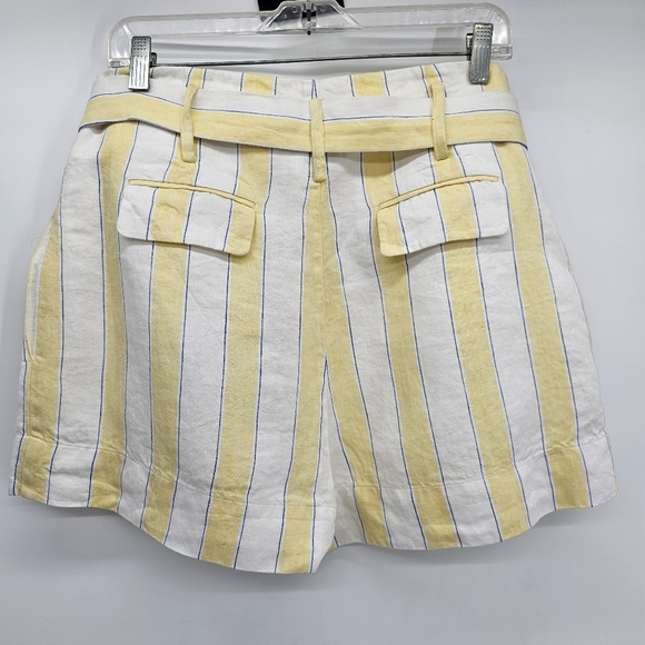 FRAME Women's butter Yellow Haze Striped Belted Linen Breathable  Shorts Size 12 - Picture 2 of 10